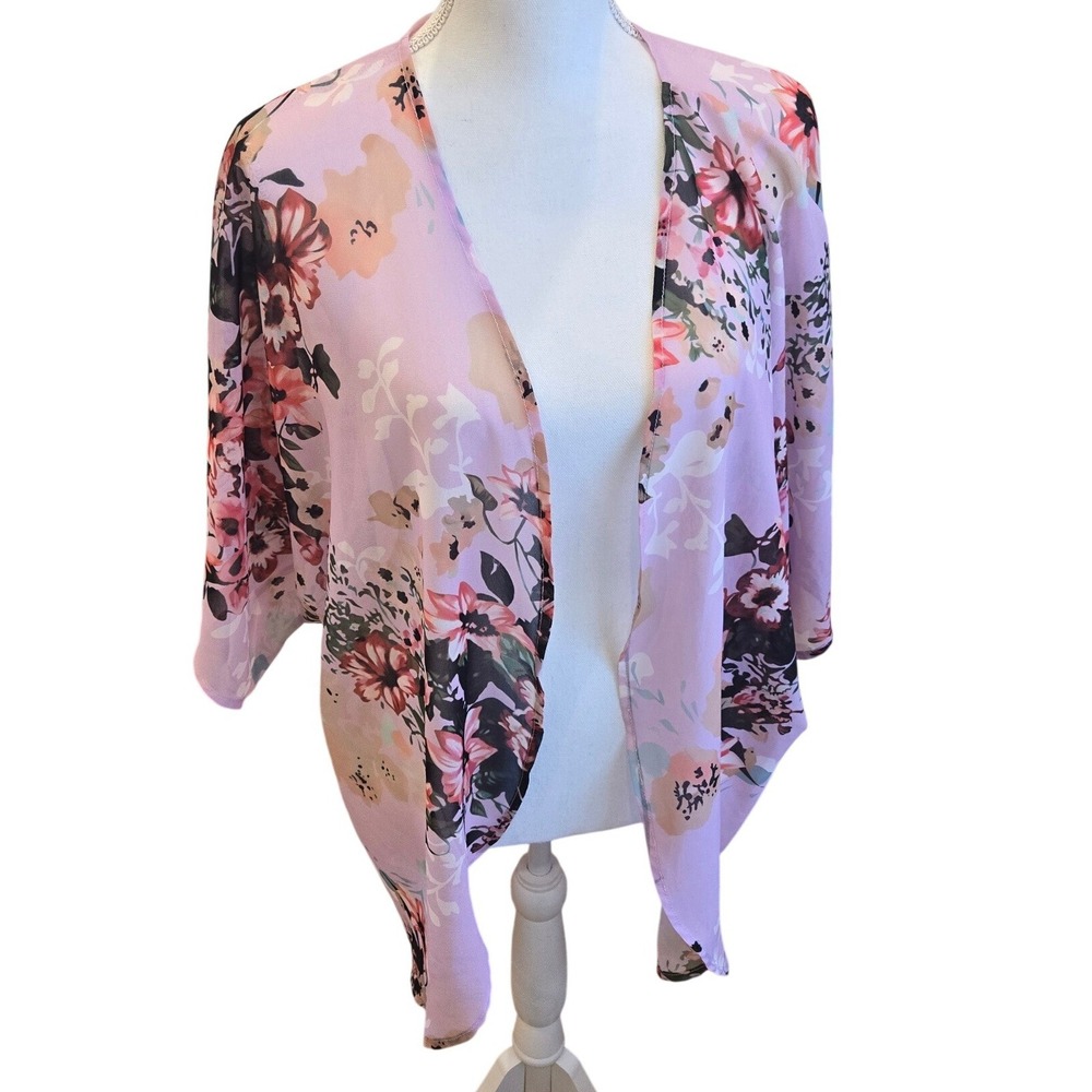 Floral Chiffon‎ Kimono Wrap Cover Up Pink Sheer Festival Beach Travel Boho 2XL